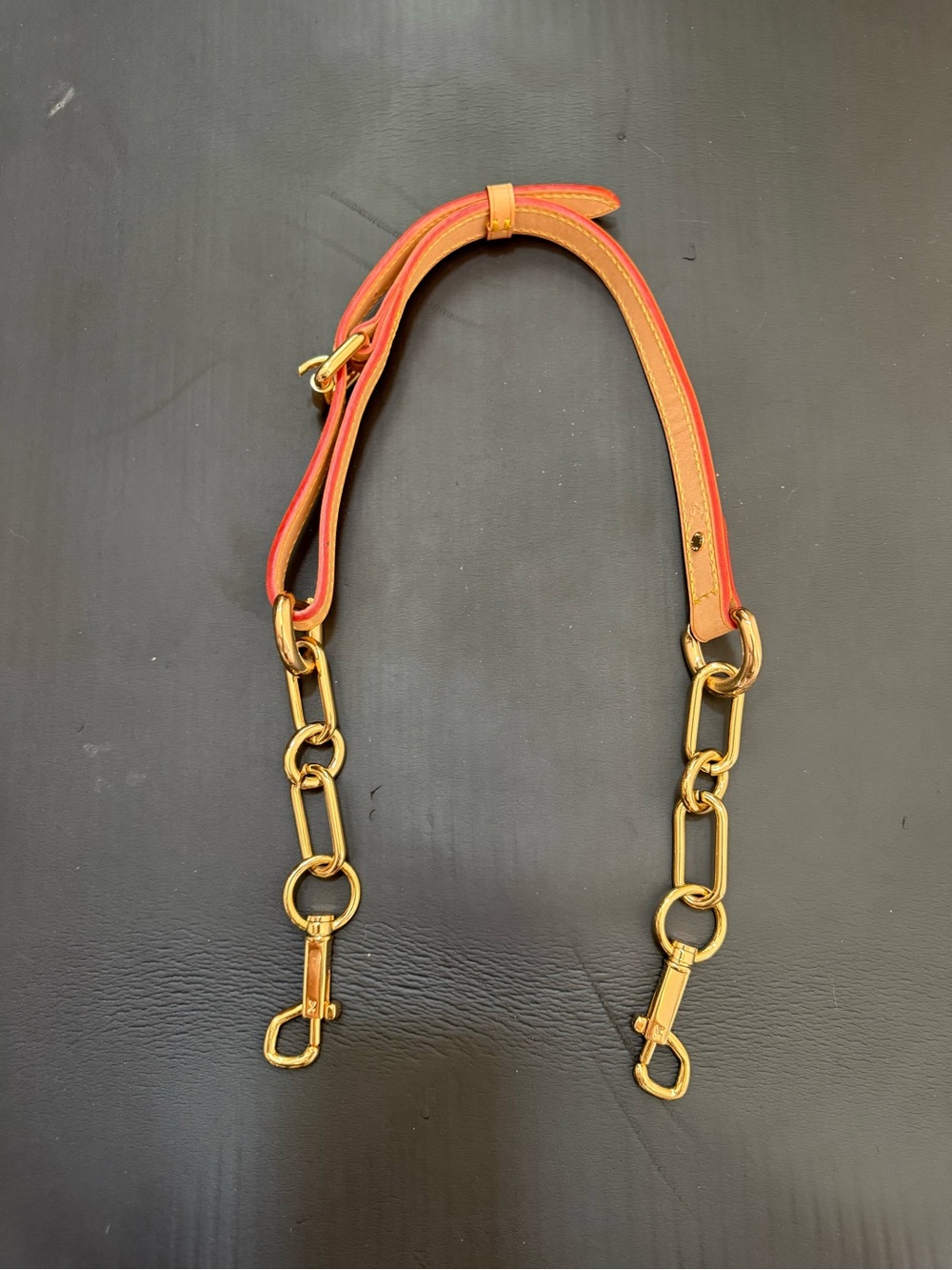 Leather Shoulder Strap with Gold Chain Hardware - Pink/Coral